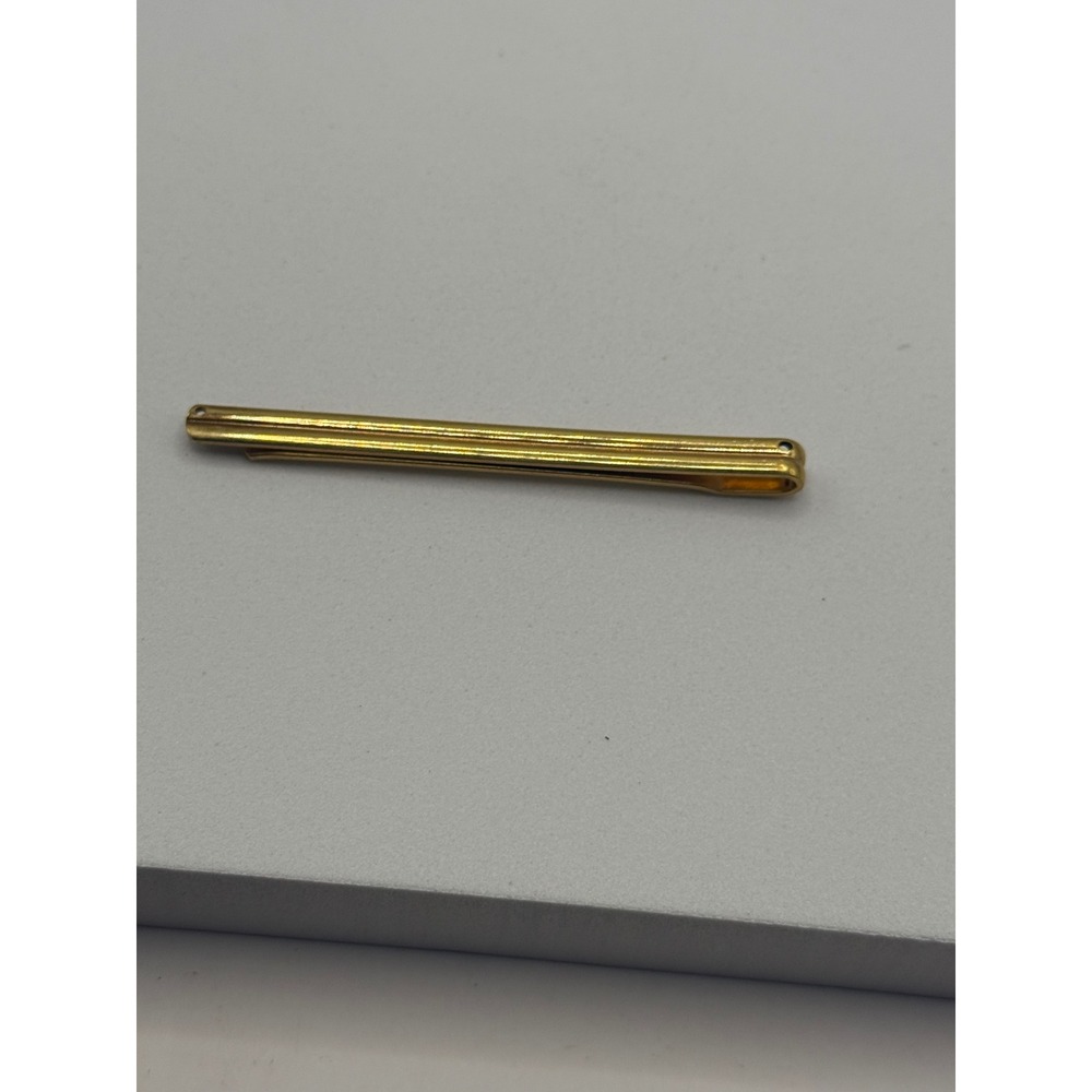 Vintage Swank Gold Tone Ribbed Slim Tie Clip Mens Accessory Classic Minimalist